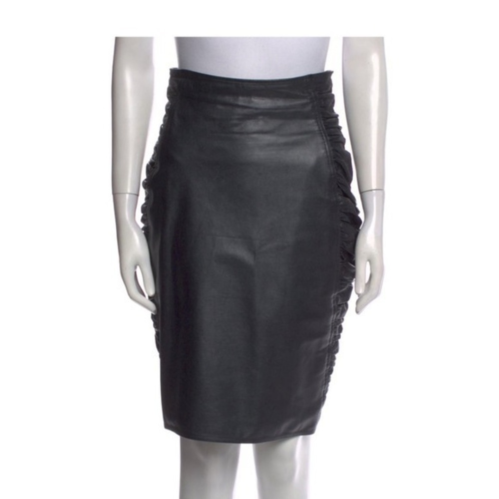 Emanuel‎ Ungaro Paris Vintage 70s Side Ruched Leather Skirt Small